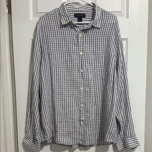 Bloomingdales navy, khaki and White linen Gingham Shirt